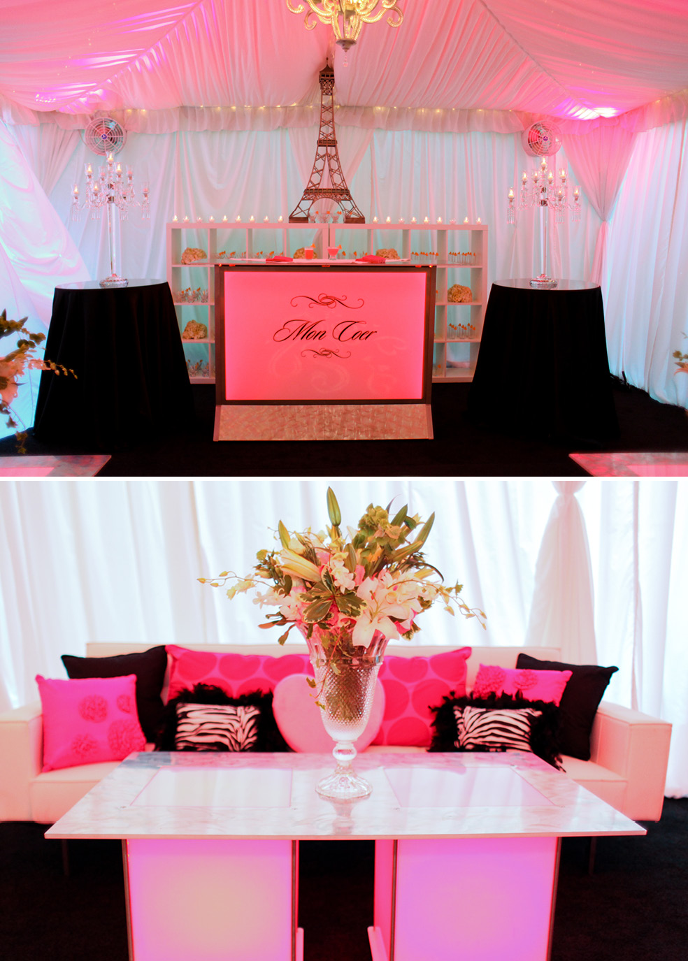 black and white and pink wedding theme