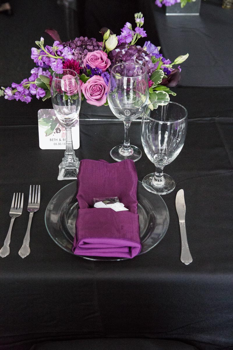 Purple And Black Wedding Table Setting Chicago Style Weddings